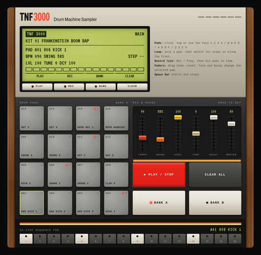 TNF 3000 Drum Machine Sampler - Frankenstein Boom Bap Edition